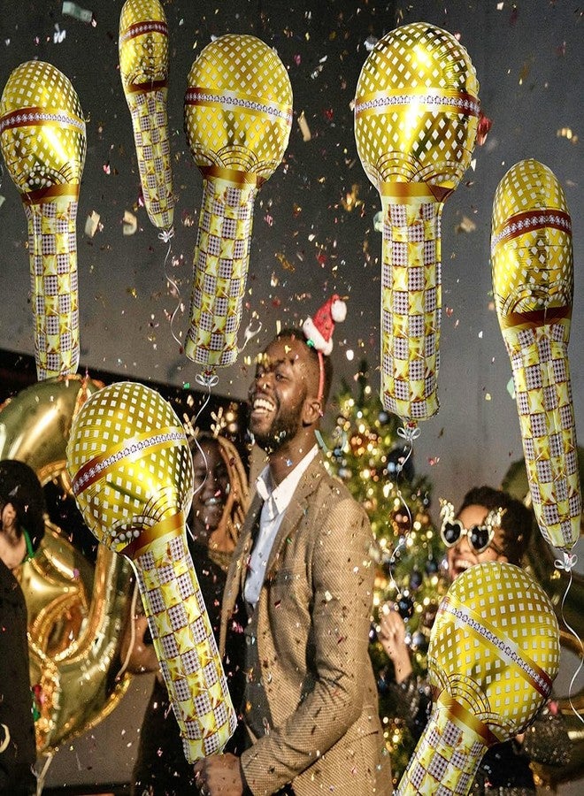 DEERMON Hip Hop Theme Gold Microphone Aluminum Foil Balloons, 4 Pack Inflatable Rock Star Blow up Microphone Balloon For Birthday Wedding Cosplay 80s 90s Musical Concert Themed Party Decoration - Image 4